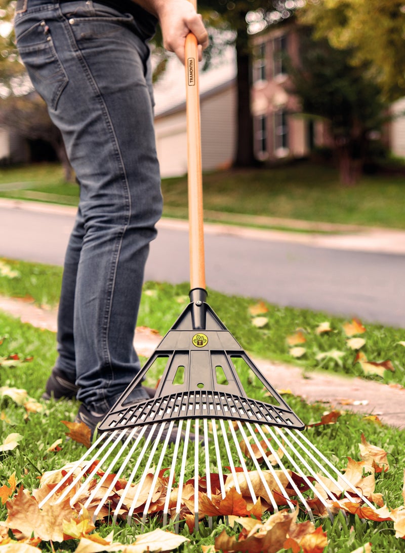 TRAMONTINA 22 Metalic Flat Wire Teeth with Black Polypropylene Garden Leaf Rake and 120cm Varnished-finish Wood Handle - Image 4